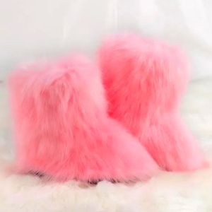 Faux furry neon peachy pink pull-on winter boots. Size 7